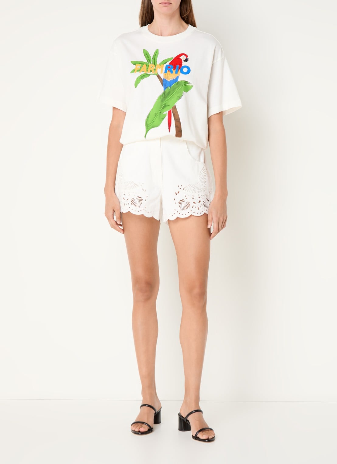 Farm Rio T-shirt met logoprint - voorkant 3 gebroken wit