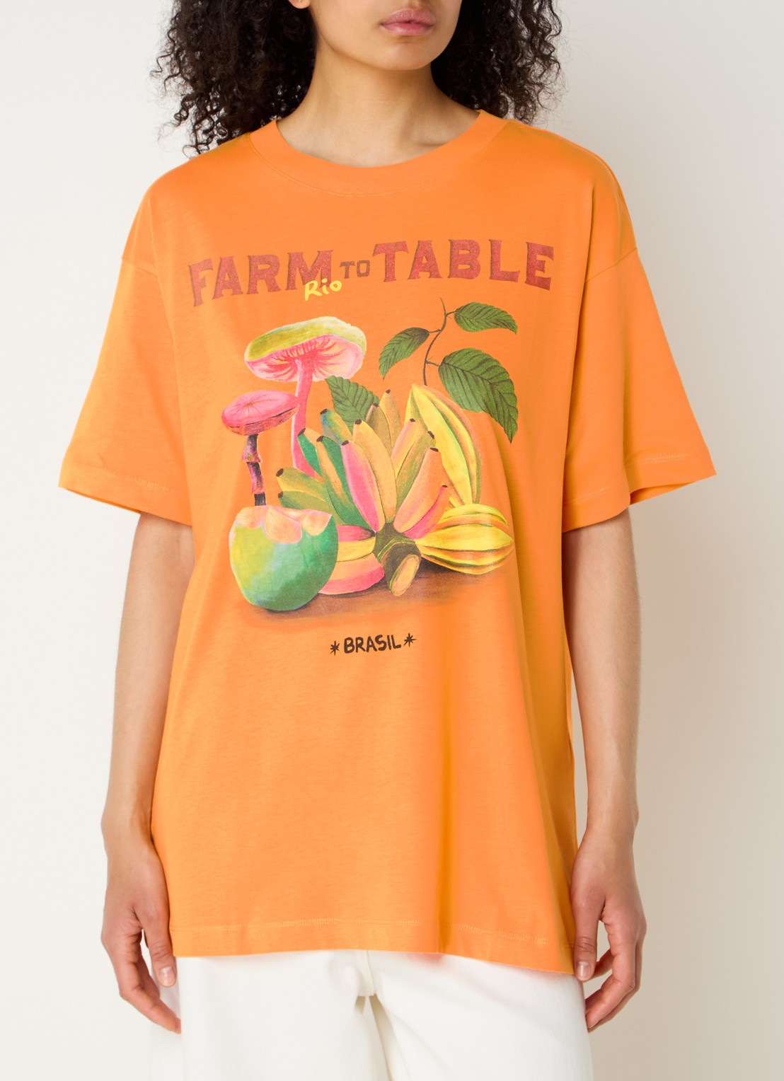 Farm Rio T-shirt met logoprint - detail oranje