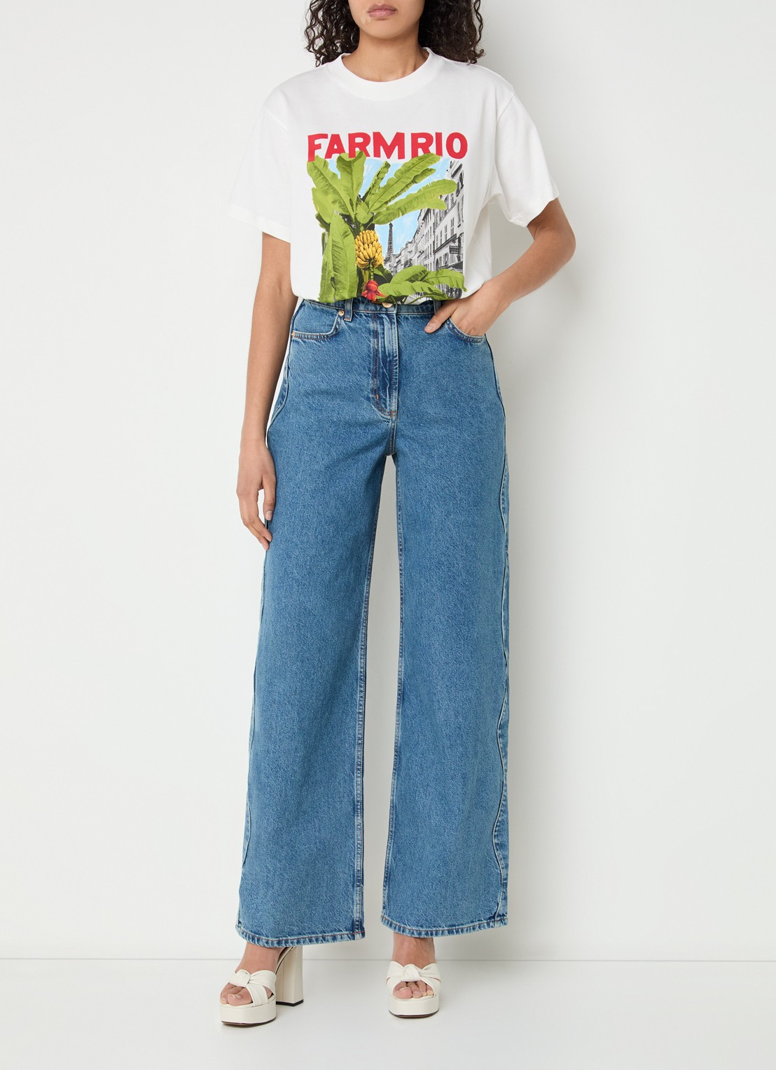 Farm Rio T-shirt met logoprint - voorkant 4 gebroken wit
