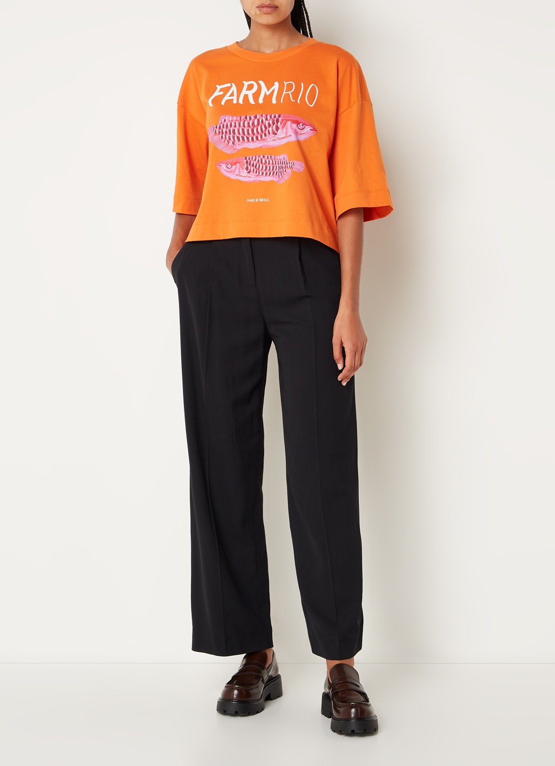 Farm Rio T-shirt van  katoen met logoprint - voorkant 2 oranje
