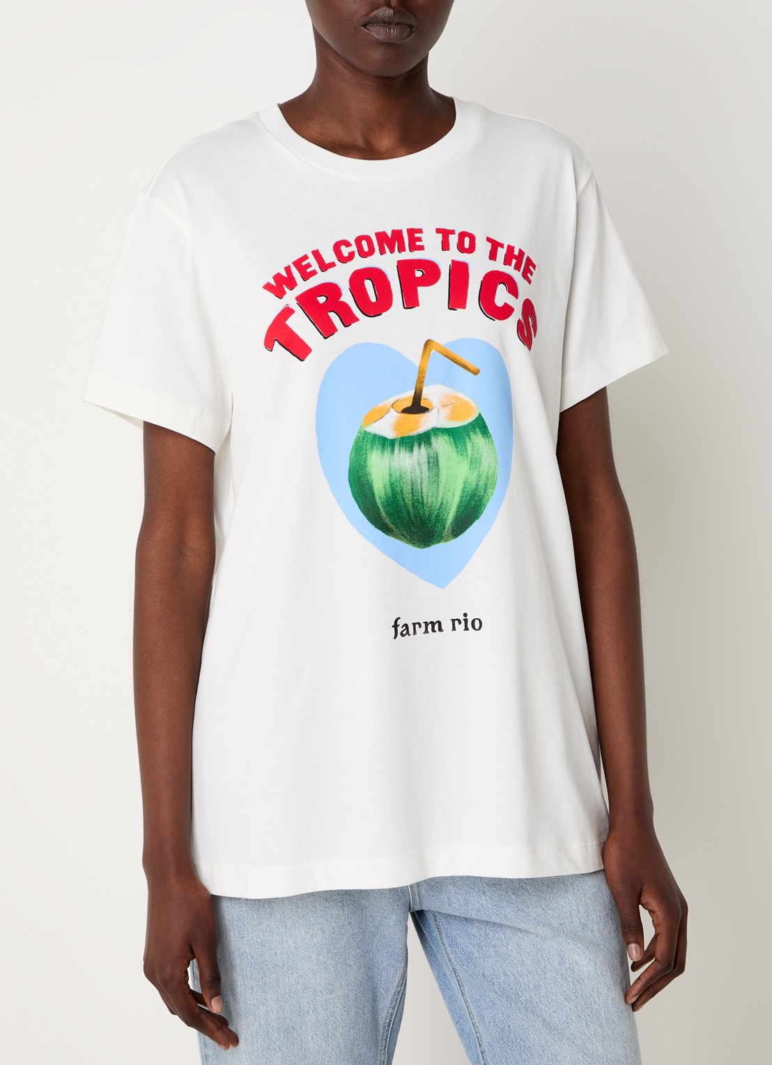 Farm Rio T-shirt van  katoen met print - detail 2 gebroken wit