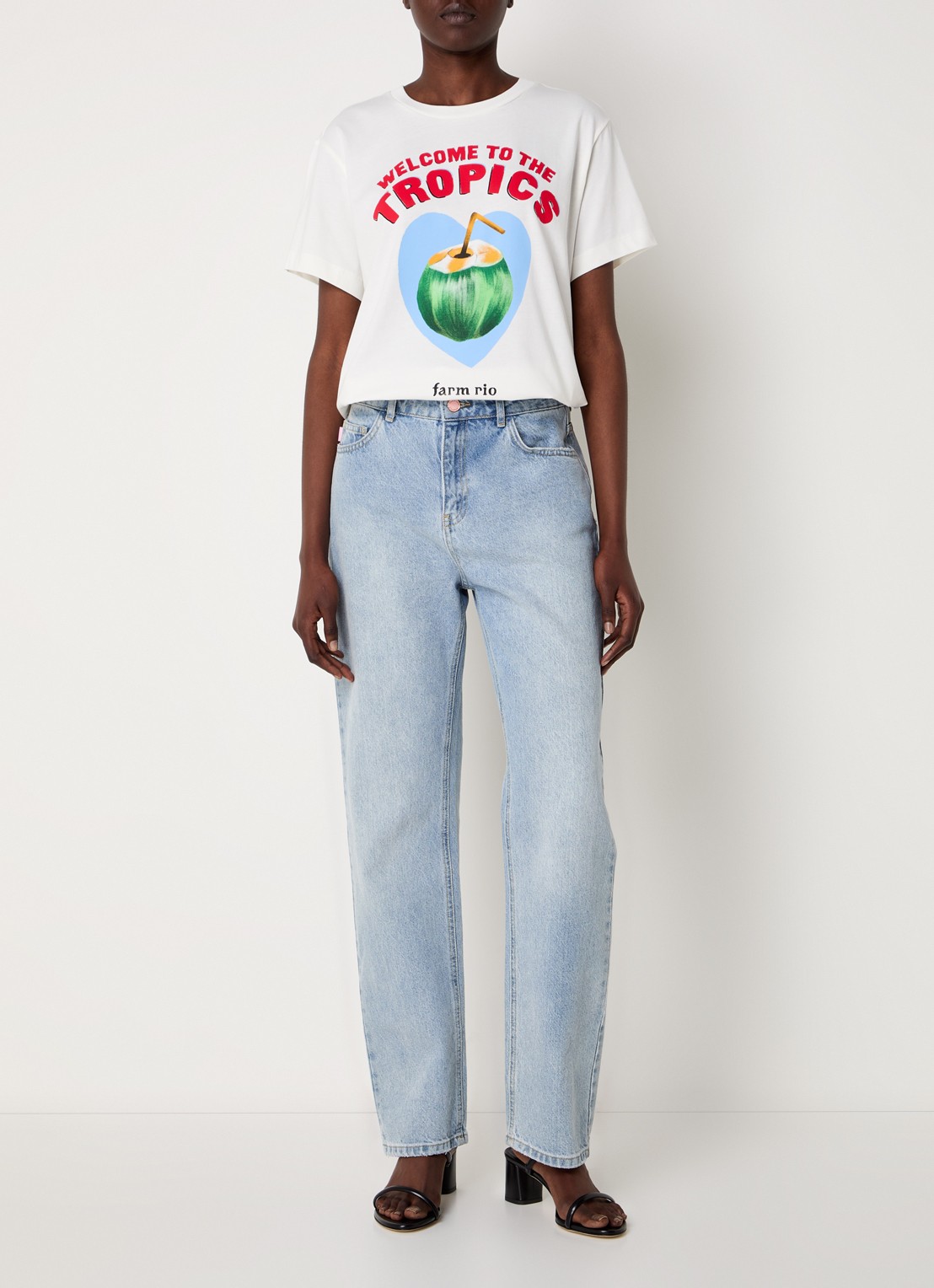 Farm Rio T-shirt van  katoen met print - voorkant 4 gebroken wit