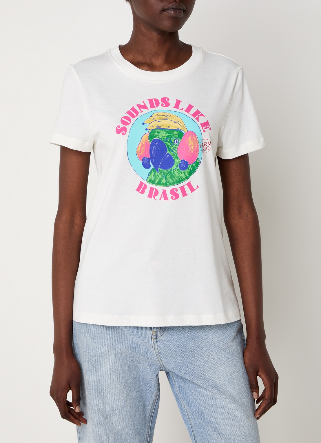 Farm Rio T-shirt van  katoen met print - detail 4 gebroken wit