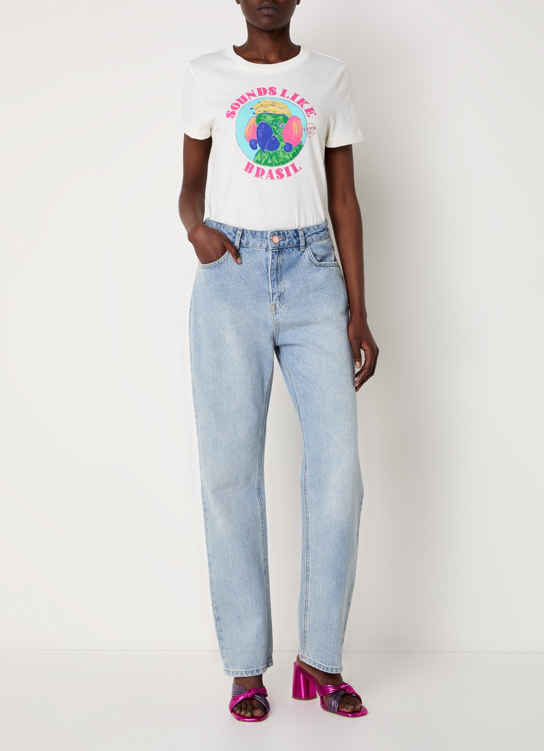 Farm Rio T-shirt van  katoen met print - voorkant 3 gebroken wit