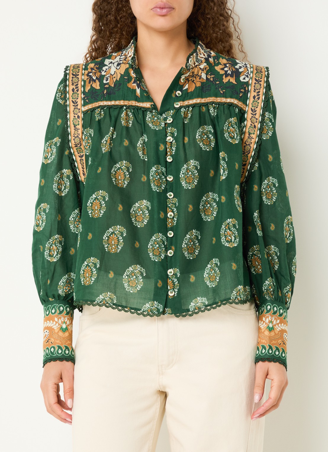 Farm Rio Tayla blouse met print - detail 4 donkergroen