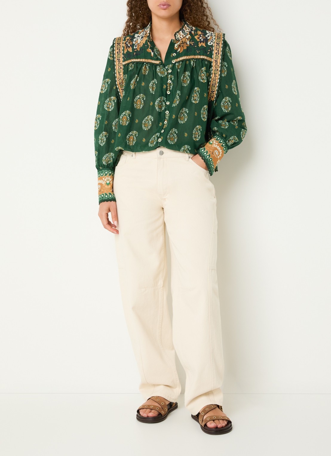 Farm Rio Tayla blouse met print - voorkant 3 donkergroen