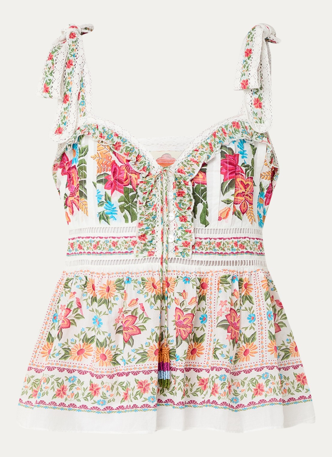 Farm Rio Top met bloemenprint - voorkant gebroken wit