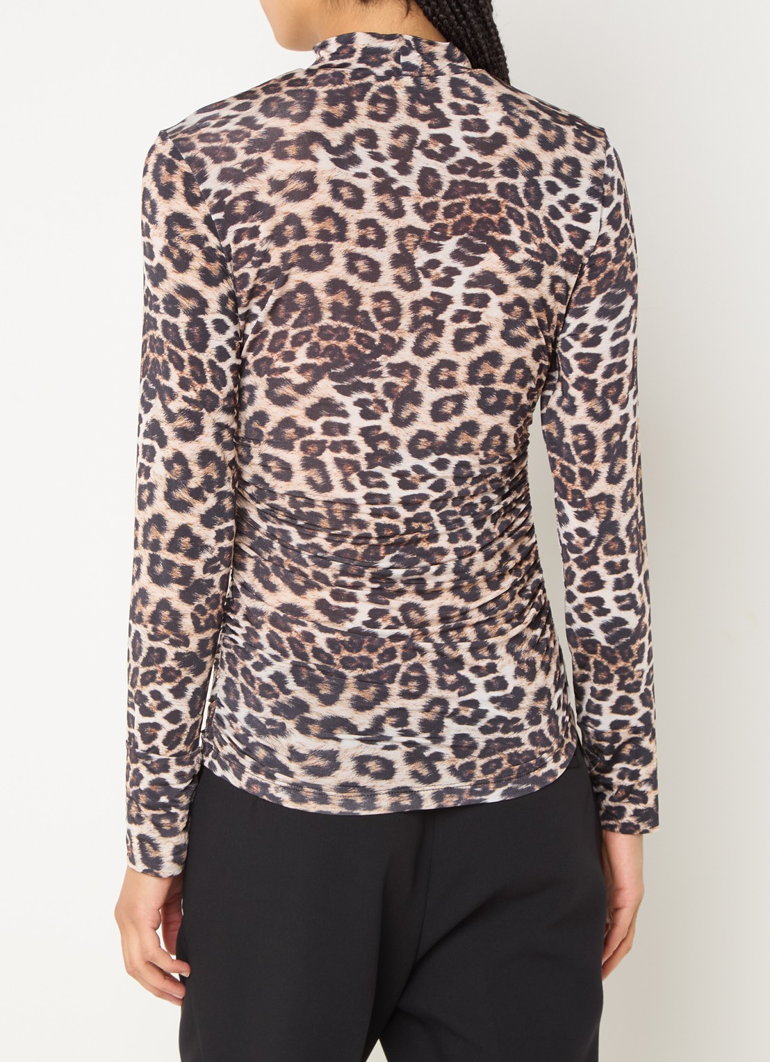 Farm Rio Top met panterprint en opstaande kraag - achterkant beige