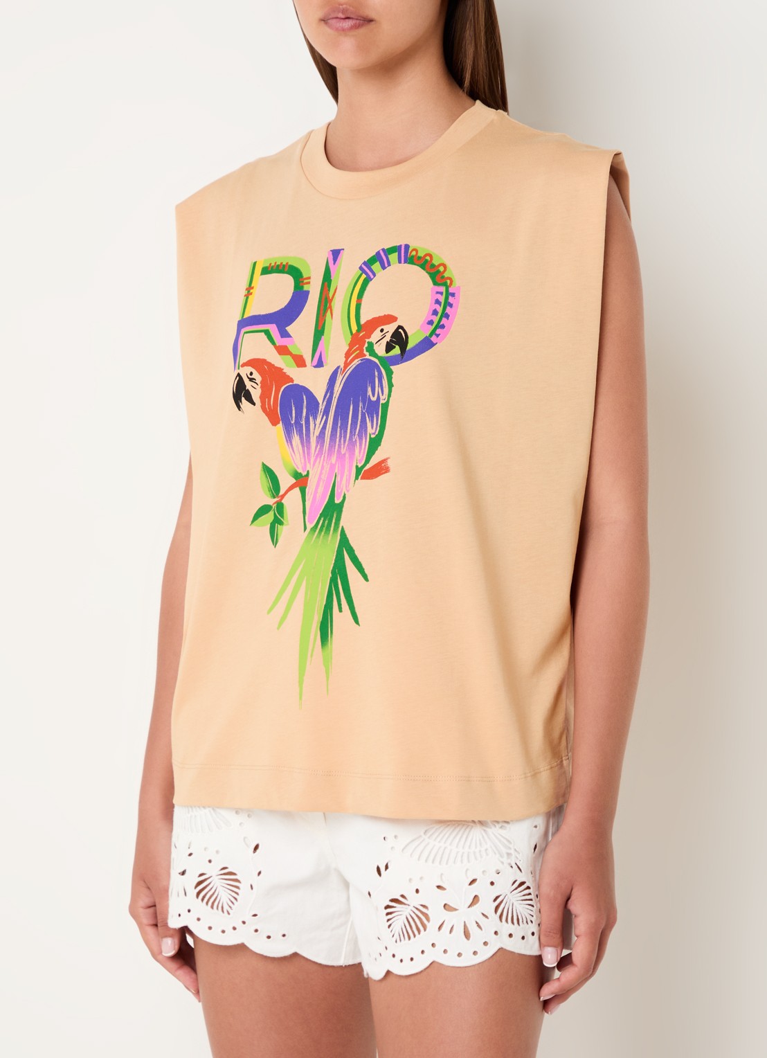 Farm Rio Top met print en stretch - detail 4 zand