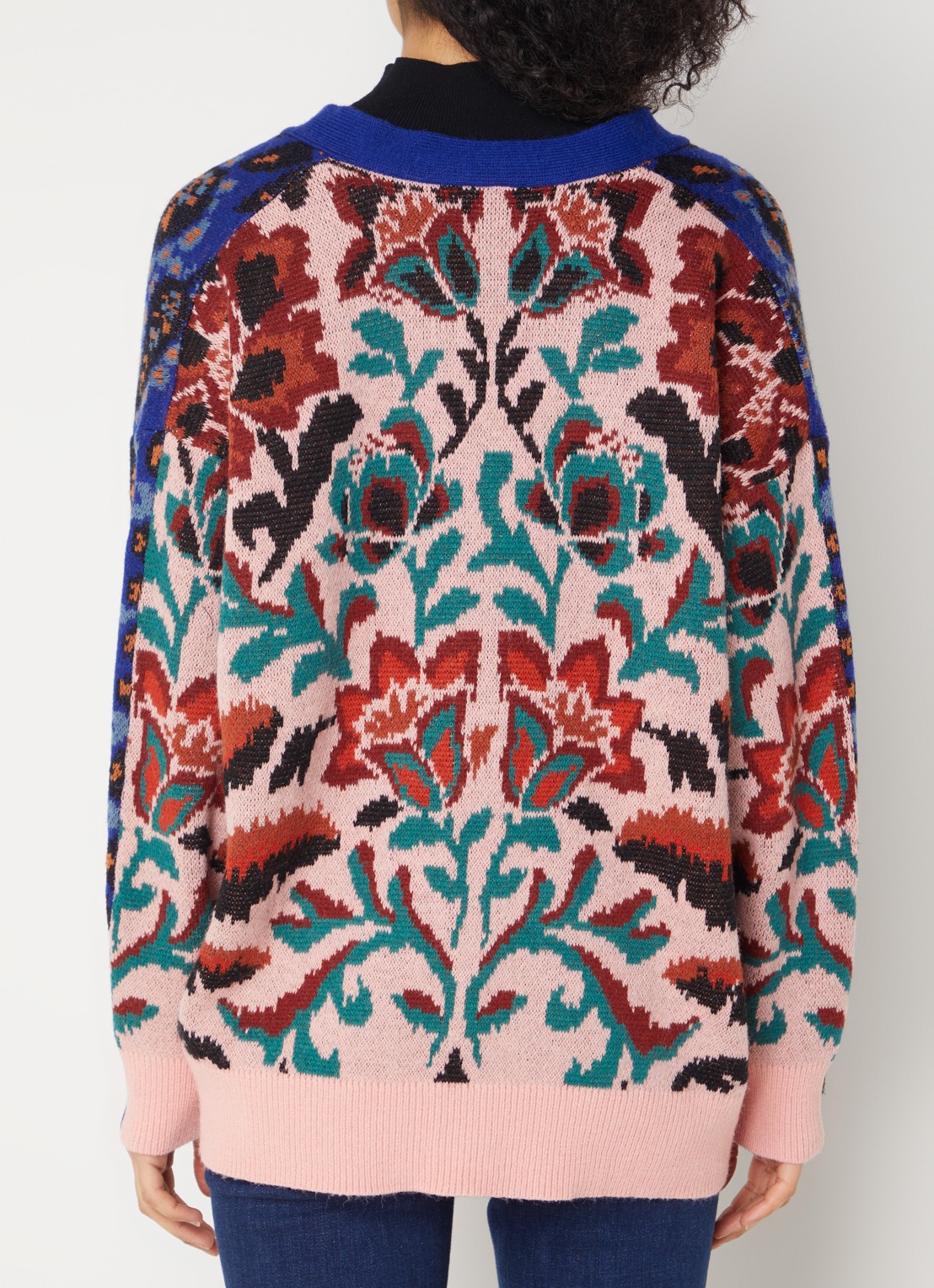 Farm Rio Toucan fijngebreid vest met bloemenprint in wolblend - achterkant 4 blauw
