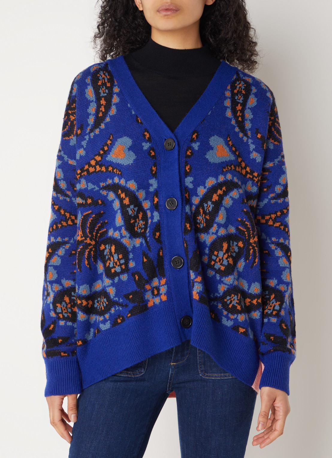 Farm Rio Toucan fijngebreid vest met bloemenprint in wolblend - detail 3 blauw