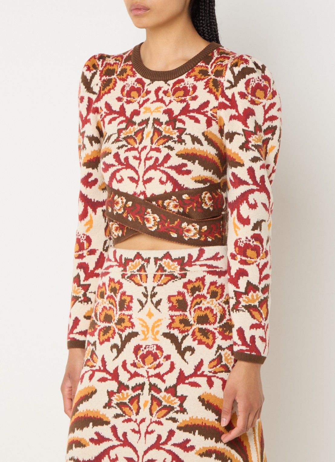 Farm Rio Toucans fijngebreide crop top met bloemenprint - detail 2 donkerrood
