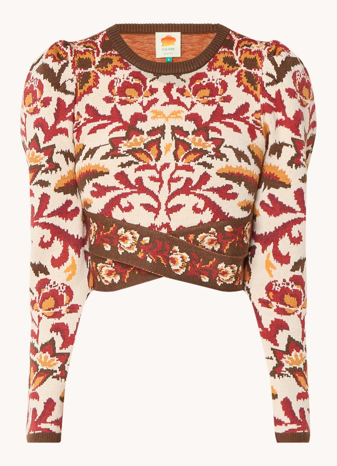 Farm Rio Toucans fijngebreide crop top met bloemenprint - voorkant 4 donkerrood