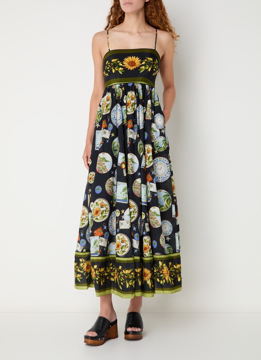 Farm Rio Trip Souvenir midi jurk met print - detail zwart