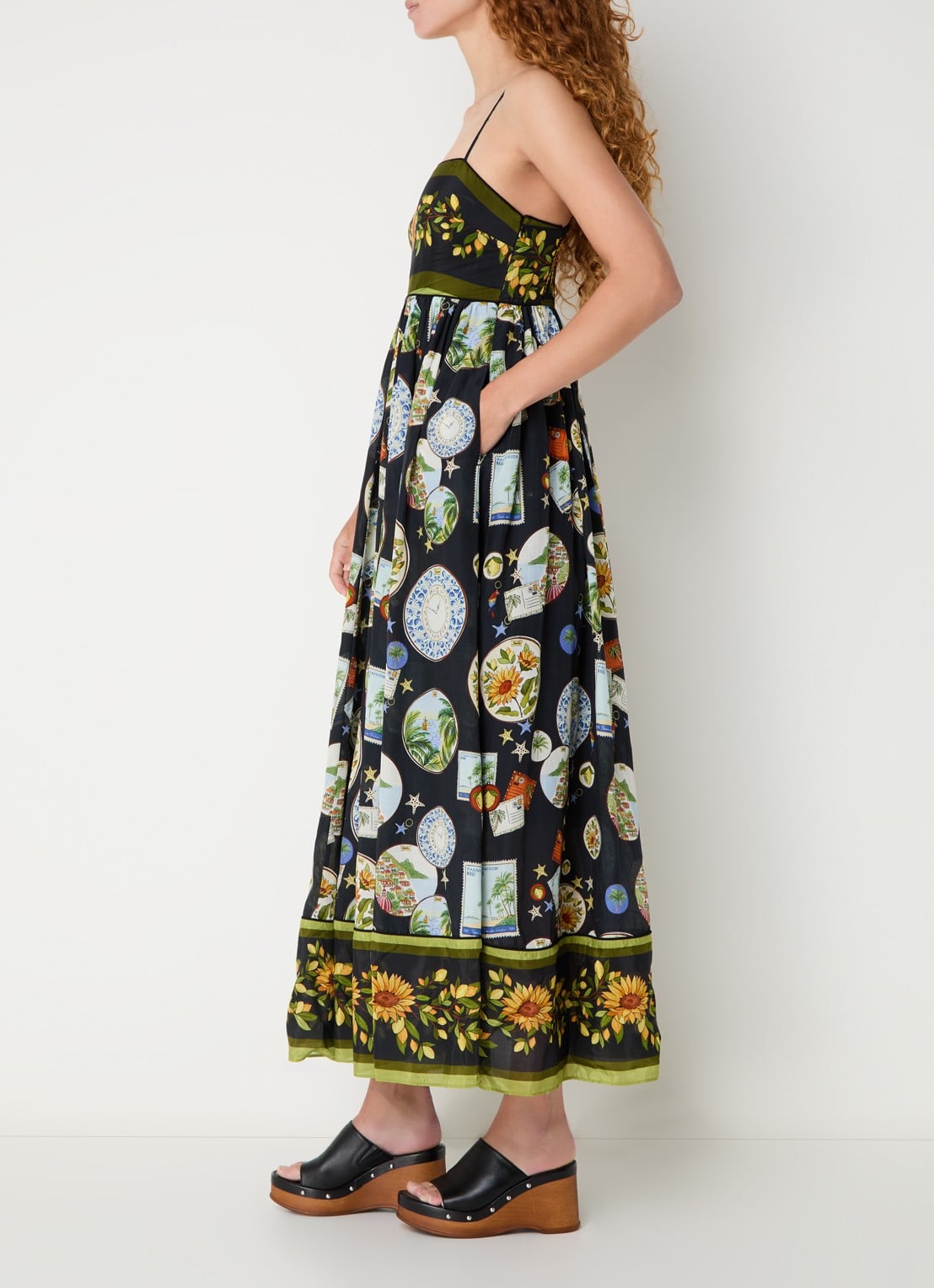 Farm Rio Trip Souvenir midi jurk met print - voorkant 4 zwart