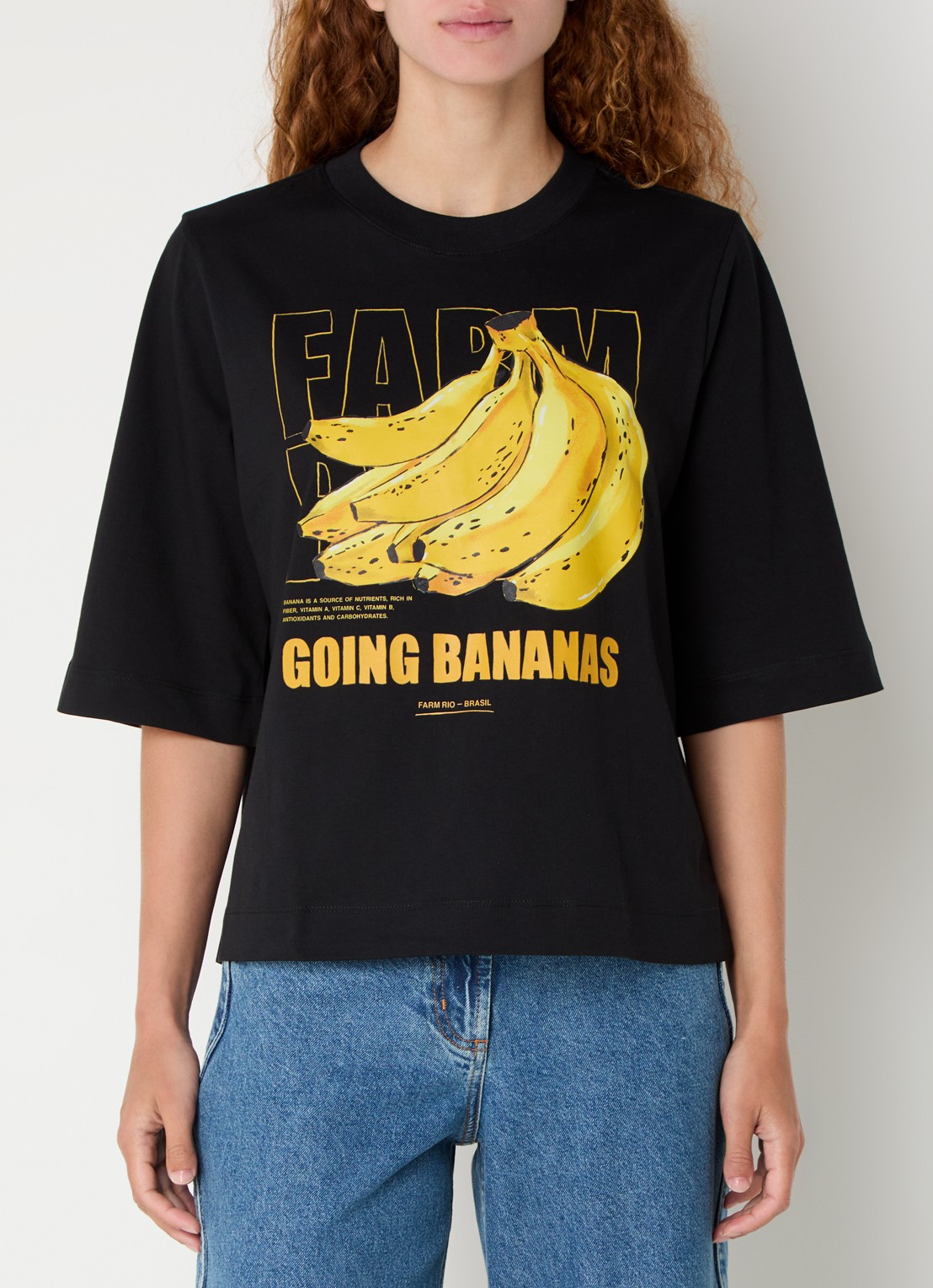 Farm Rio Tropical Bananas T-shirt met logoprint - detail 2 zwart