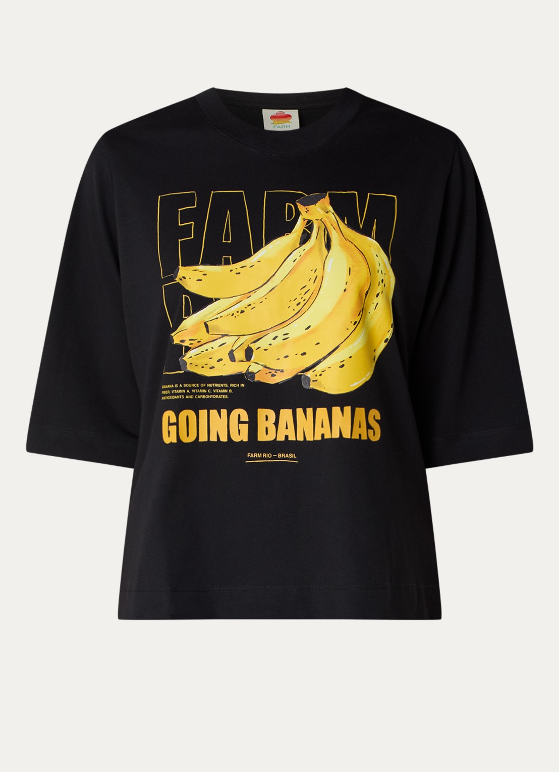Farm Rio Tropical Bananas T-shirt met logoprint - voorkant 3 zwart
