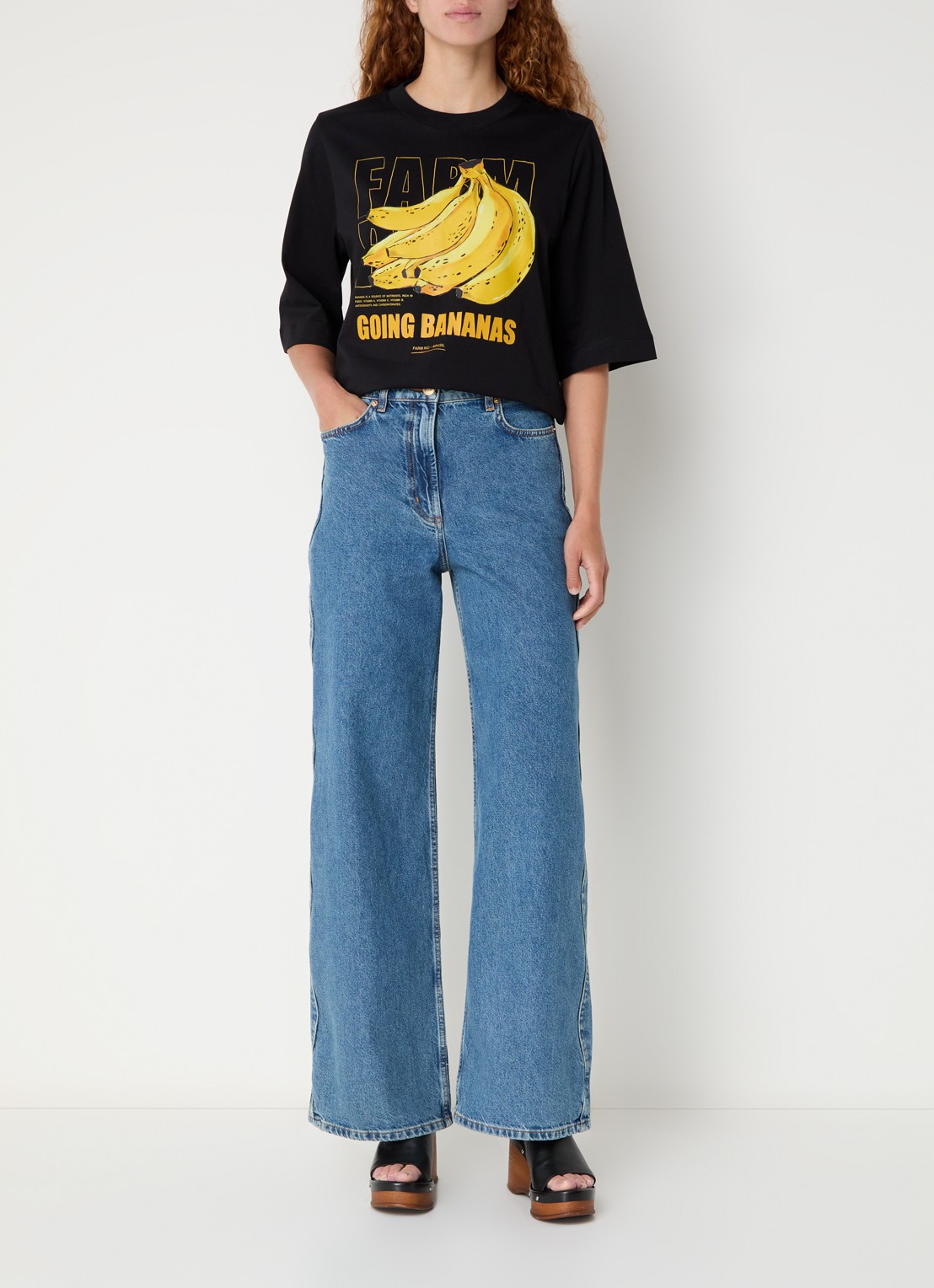Farm Rio Tropical Bananas T-shirt met logoprint - voorkant 4 zwart