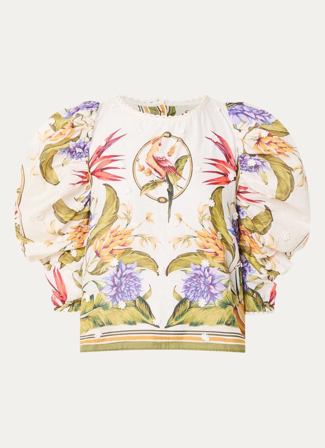 Farm Rio Tropical blouse met ballonmouw - voorkant 2 creme