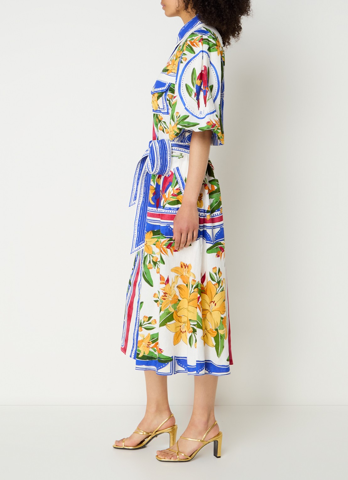 Farm Rio Tropical Destination midi blousejurk in linnenblend met bloemenprint - voorkant 5 gebroken wit