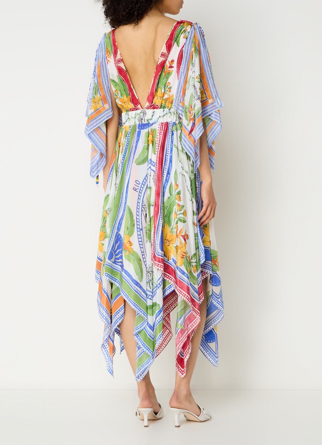 Farm Rio Tropical Destination midi tuniekjurk met bloemenprint - achterkant 5 gebroken wit