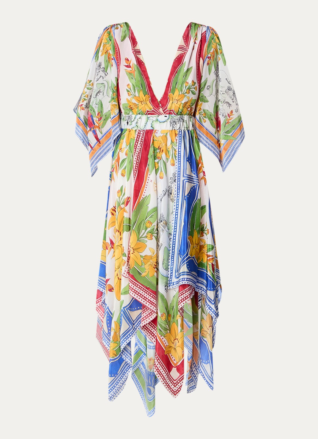 Farm Rio Tropical Destination midi tuniekjurk met bloemenprint - voorkant gebroken wit