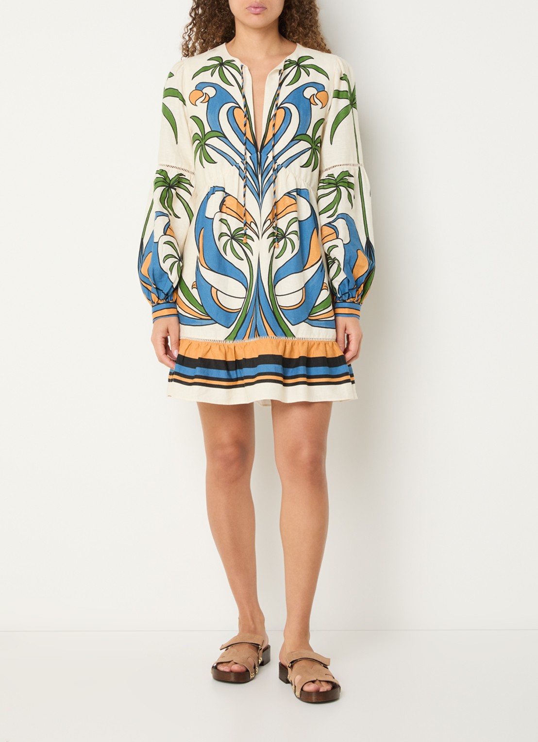 Farm Rio Tropical mini tuniekjurk met print - voorkant 3 gebroken wit