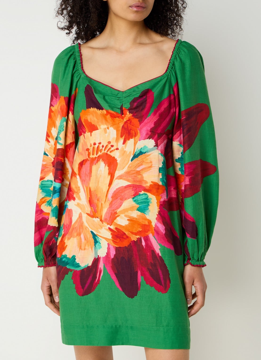 Farm Rio Tropicart mini tuniekjurk in linnenblend met bloemenprint - detail 4 groen