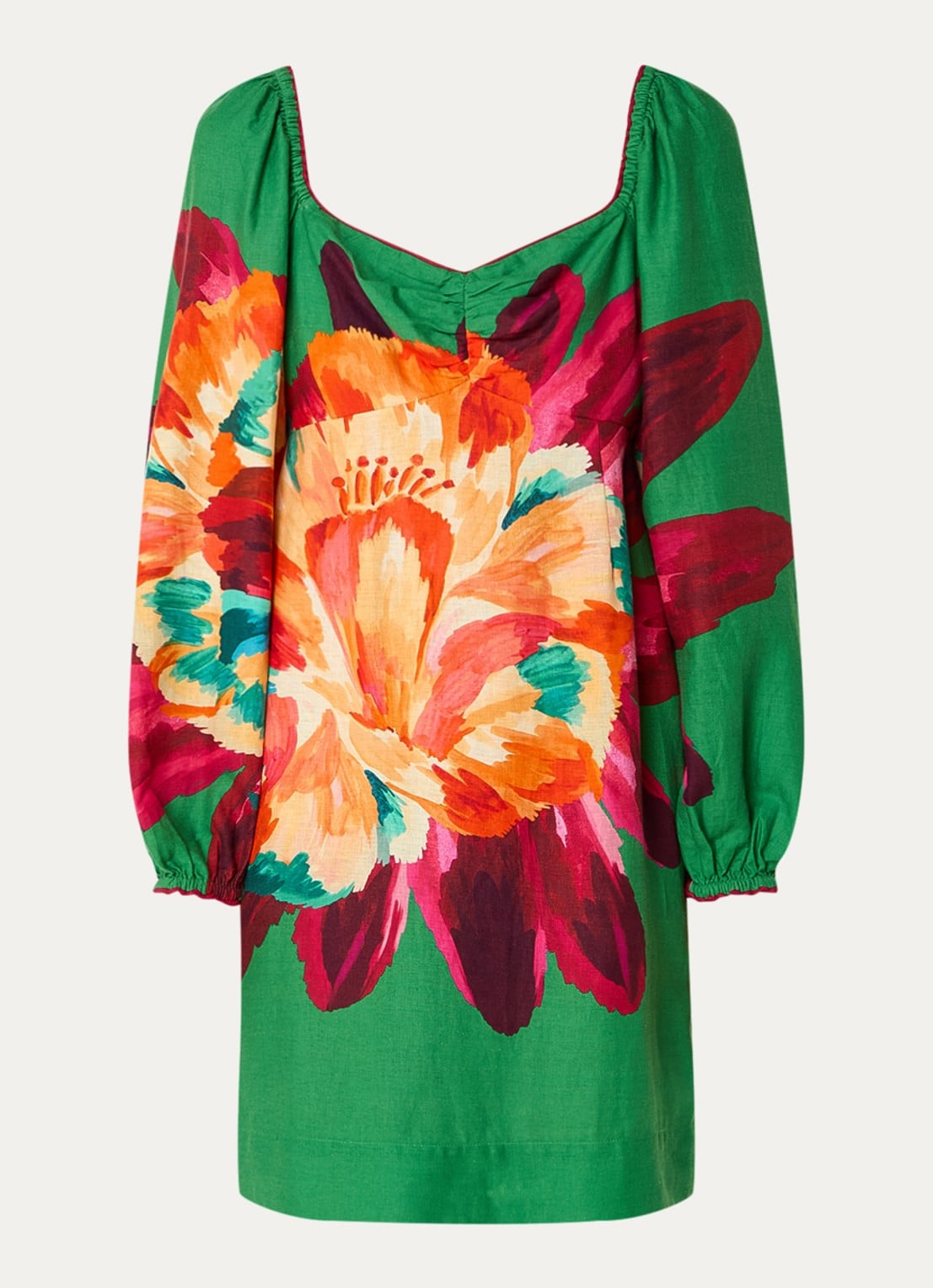Farm Rio Tropicart mini tuniekjurk in linnenblend met bloemenprint - voorkant 2 groen
