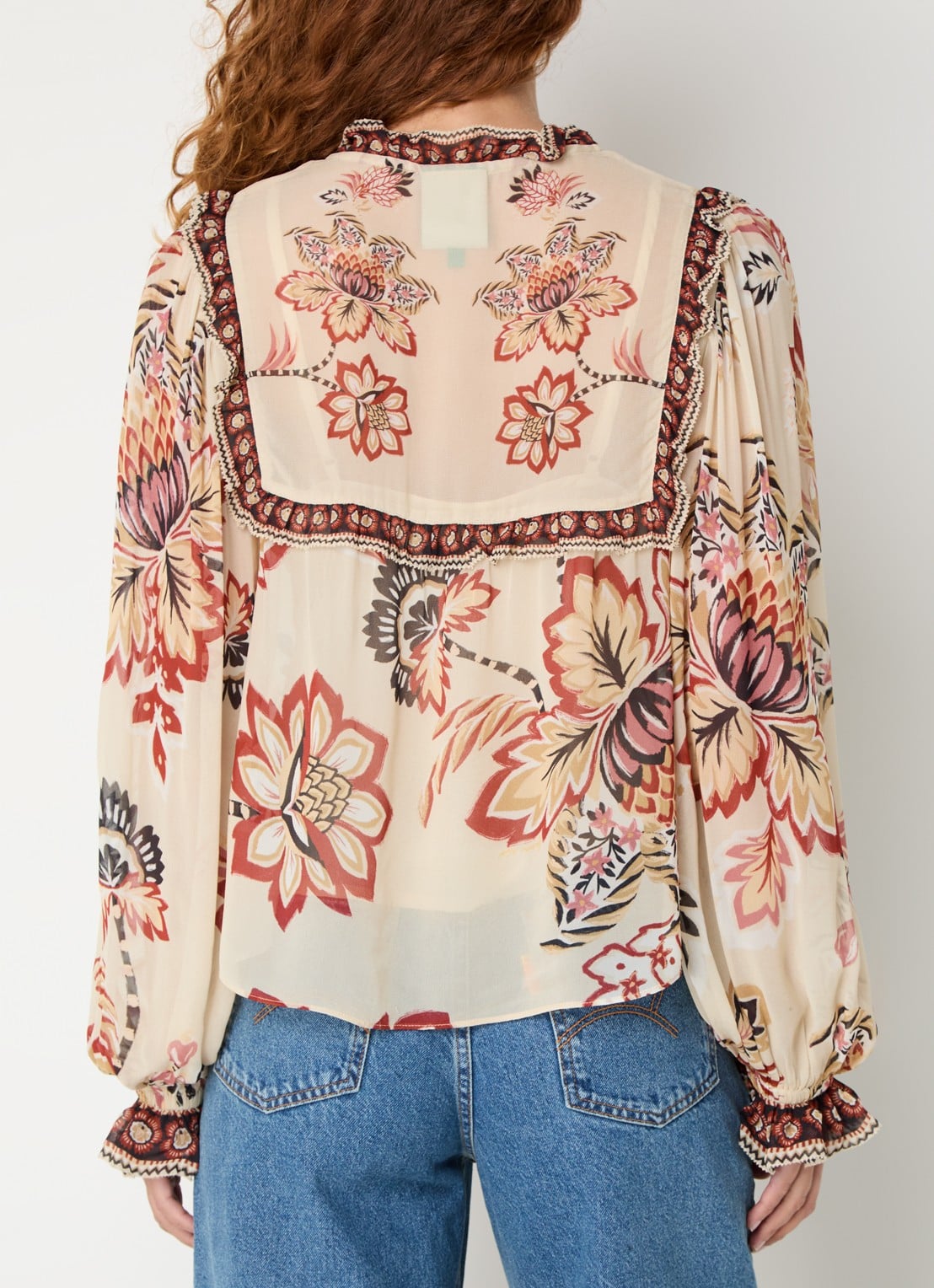 Farm Rio Tuniek met bloemenprint en ballonmouw - achterkant 3 beige