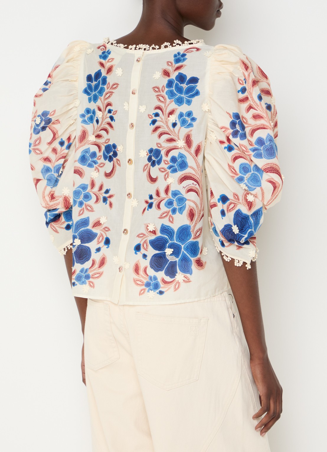 Farm Rio Tuniek met bloemenprint en pofmouw - achterkant zand