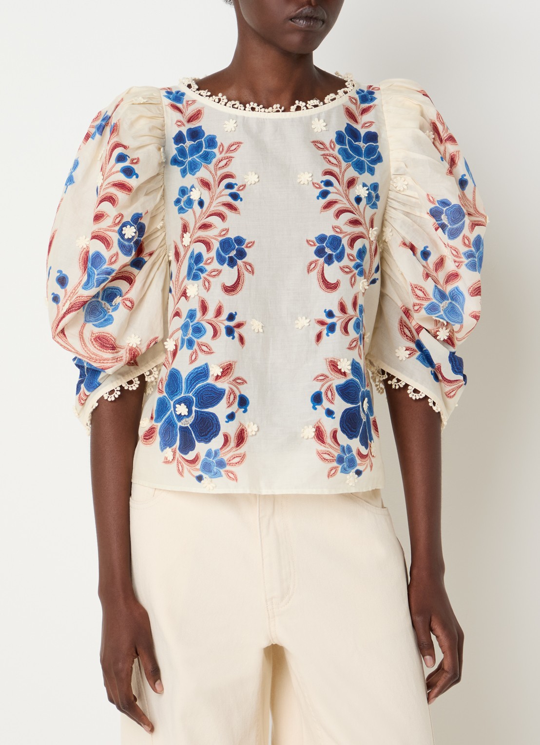 Farm Rio Tuniek met bloemenprint en pofmouw - detail 4 zand