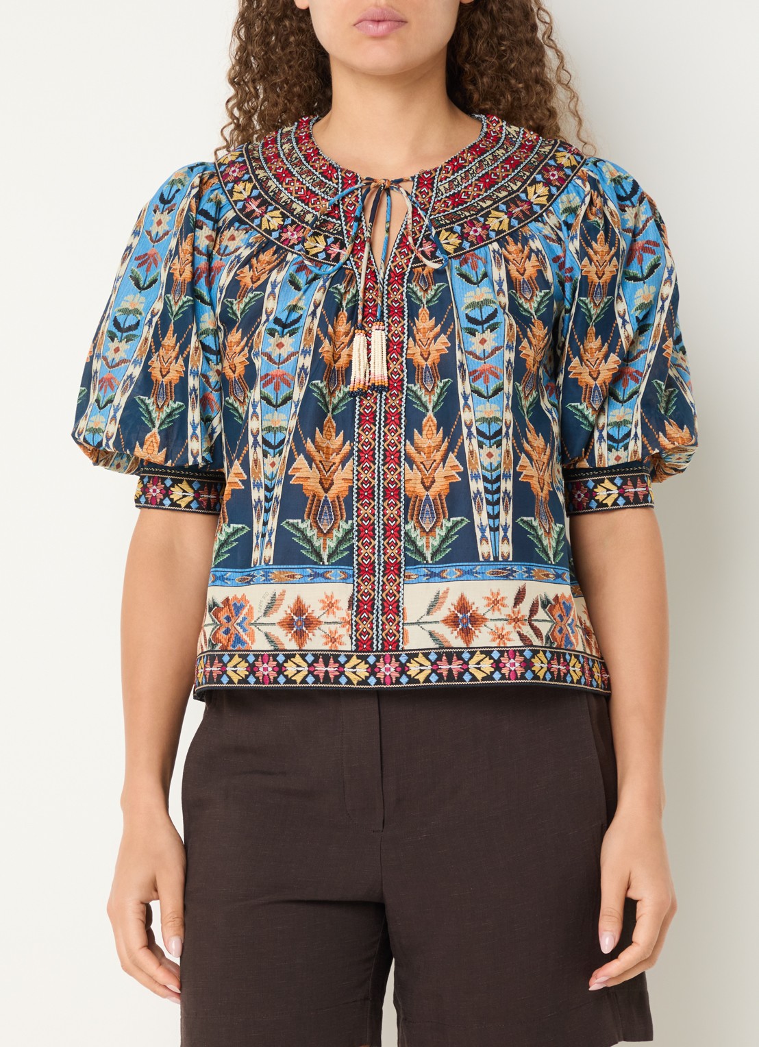 Farm Rio Tuniek met print en ballonmouw - detail blauw