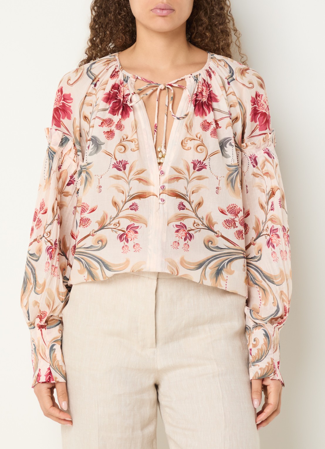 Farm Rio Tuniek met V-hals en print - detail creme