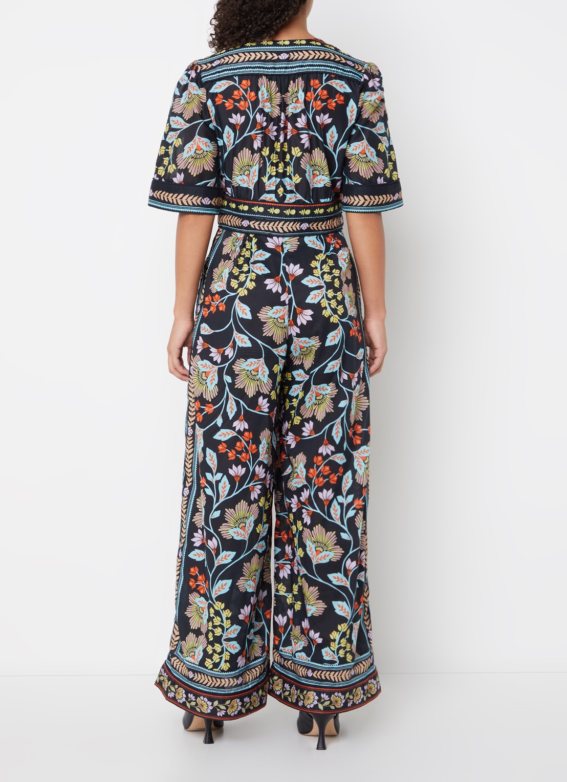 Farm Rio Wide fit jumpsuit met bloemenprint en steekzakken - achterkant zwart