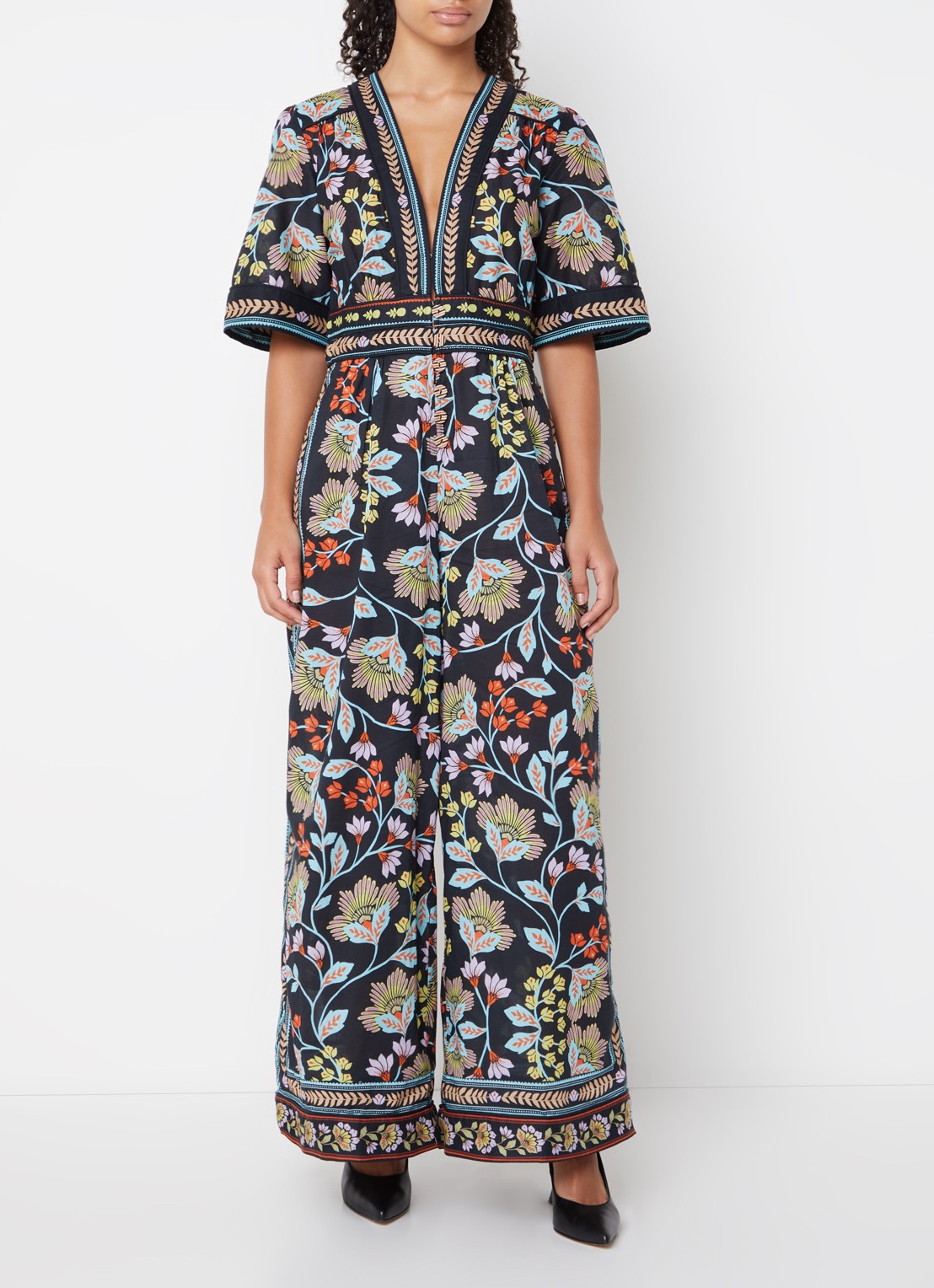 Farm Rio Wide fit jumpsuit met bloemenprint en steekzakken - detail 2 zwart