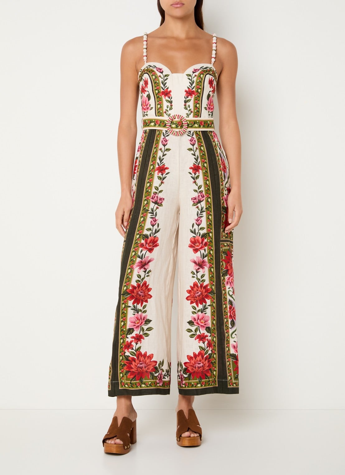 Farm Rio Wonder Rio straight fit playsuit van linnen met bloemenprint - detail 4 beige