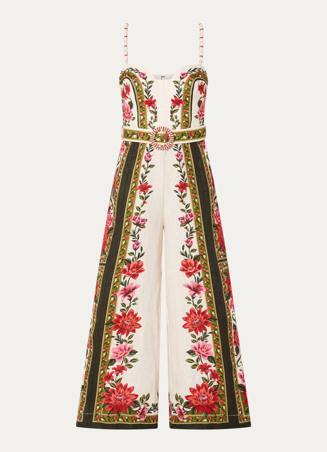 Farm Rio Wonder Rio straight fit playsuit van linnen met bloemenprint - voorkant 2 beige