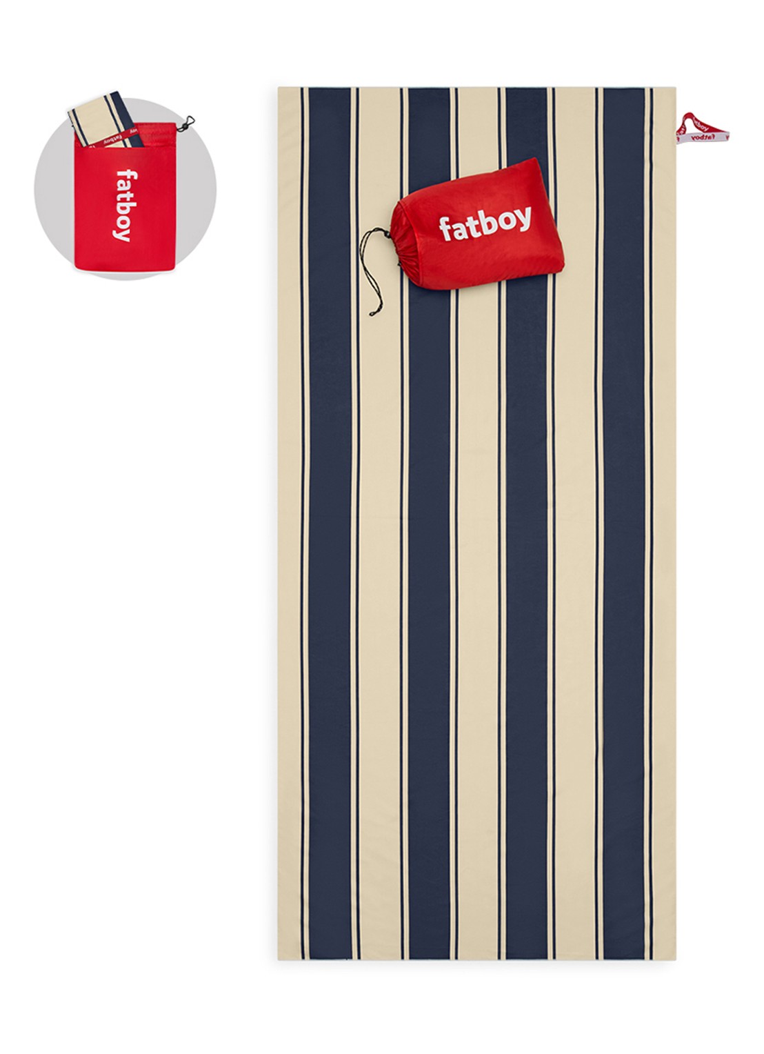Fatboy Beach Baggy XL strandlaken met opblaasbare kussen 200 x 90 cm - voorkant blauw