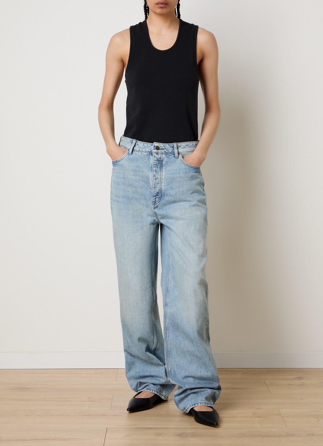 Fear of God Essentials High waist loose fit jeans met lichte wassing - voorkant 6 indigo