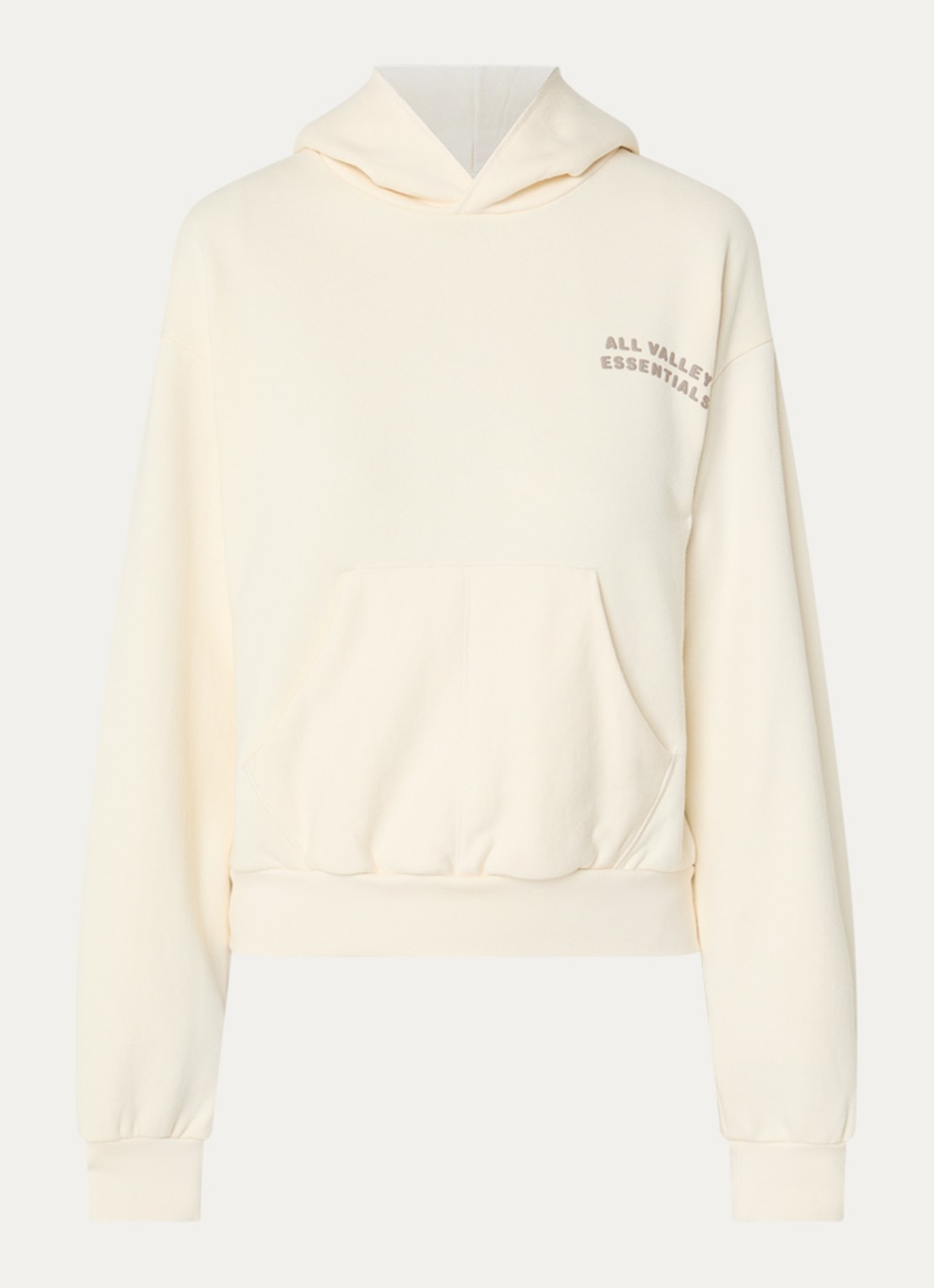Fear of God Essentials Hoodie met front- en backprint - voorkant creme