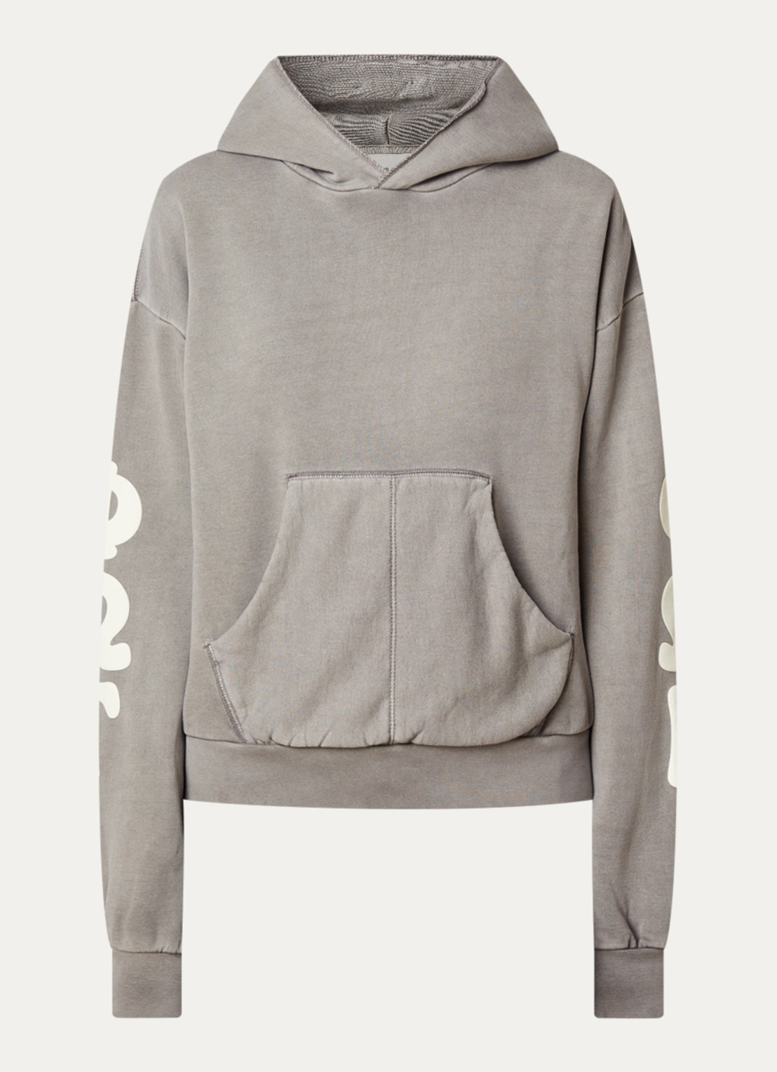 Fear of God Essentials Hoodie met front- en backprint - voorkant lichtgrijs