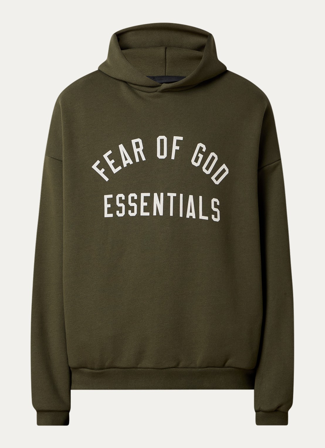 Fear of God Essentials Hoodie met logoprint - voorkant bronsgroen