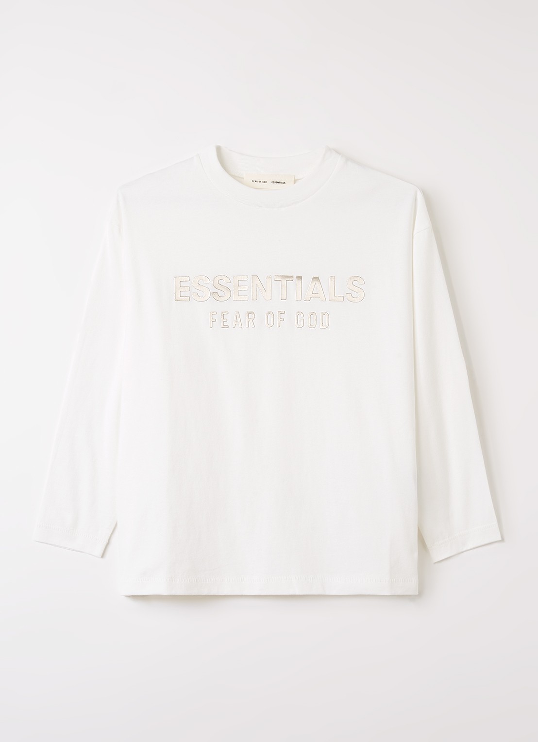 Fear of God Essentials Longsleeve met logoprint - voorkant gebroken wit