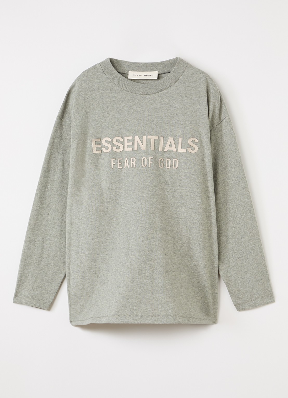 Fear of God Essentials Longsleeve met logoprint - voorkant grijsmele