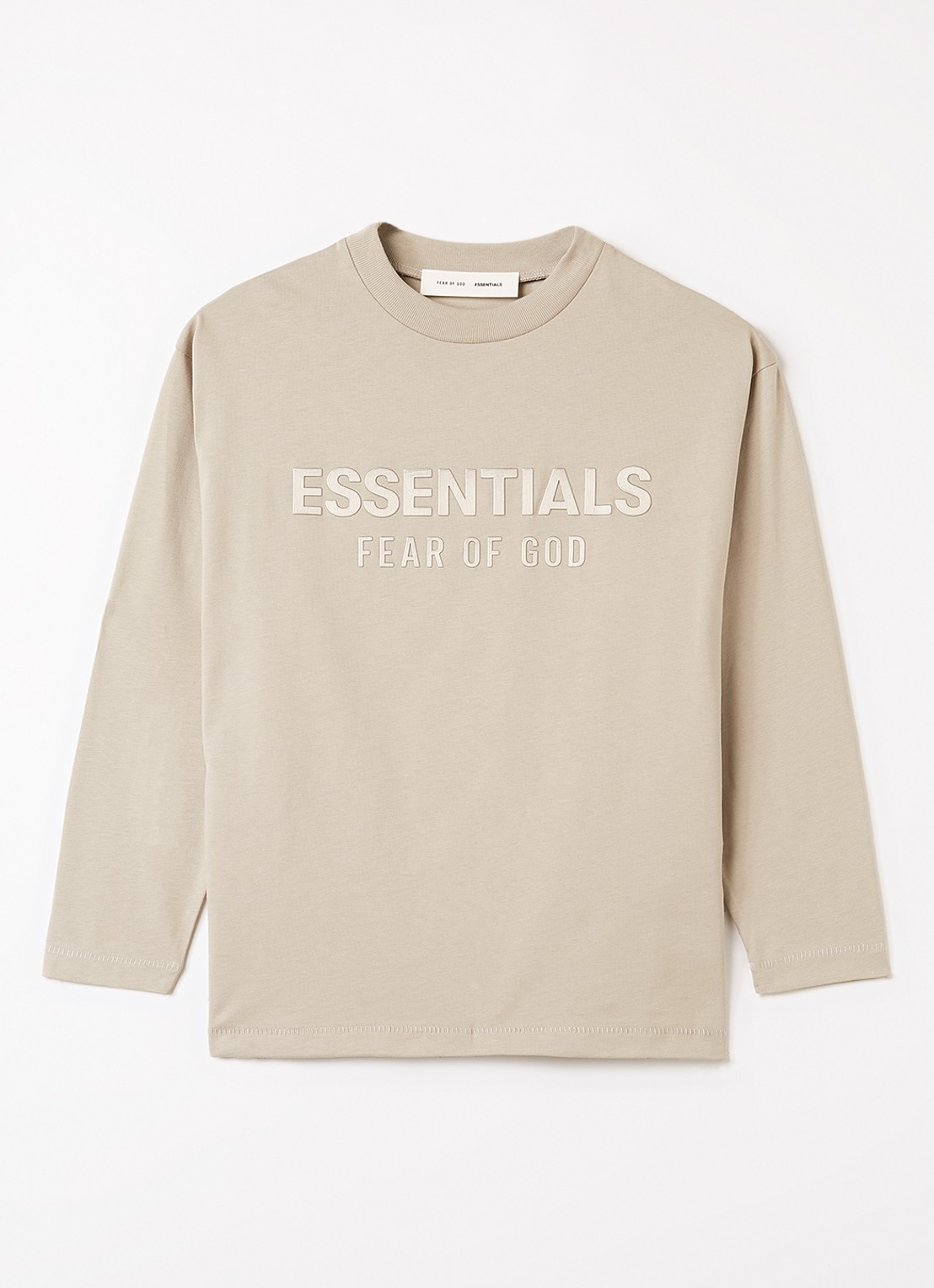 Fear of God Essentials Longsleeve met logoprint - voorkant 2 khaki
