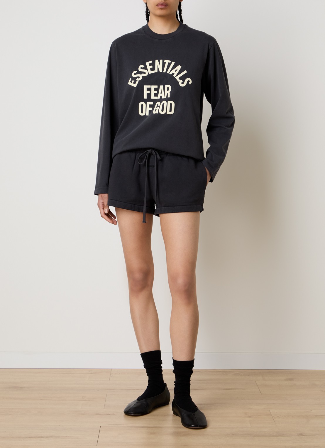 Fear of God Essentials Longsleeve met logoprint - voorkant 2 antraciet