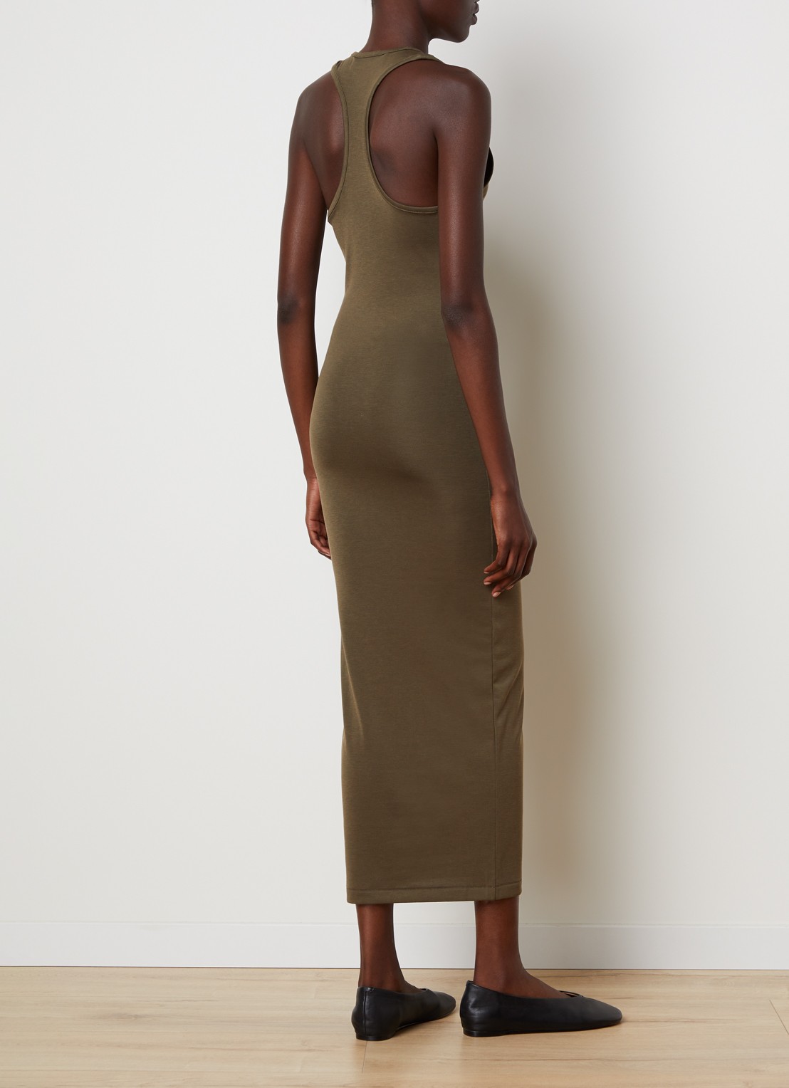 Fear of God Essentials Maxi jurk met racerback - voorkant 5 bronsgroen