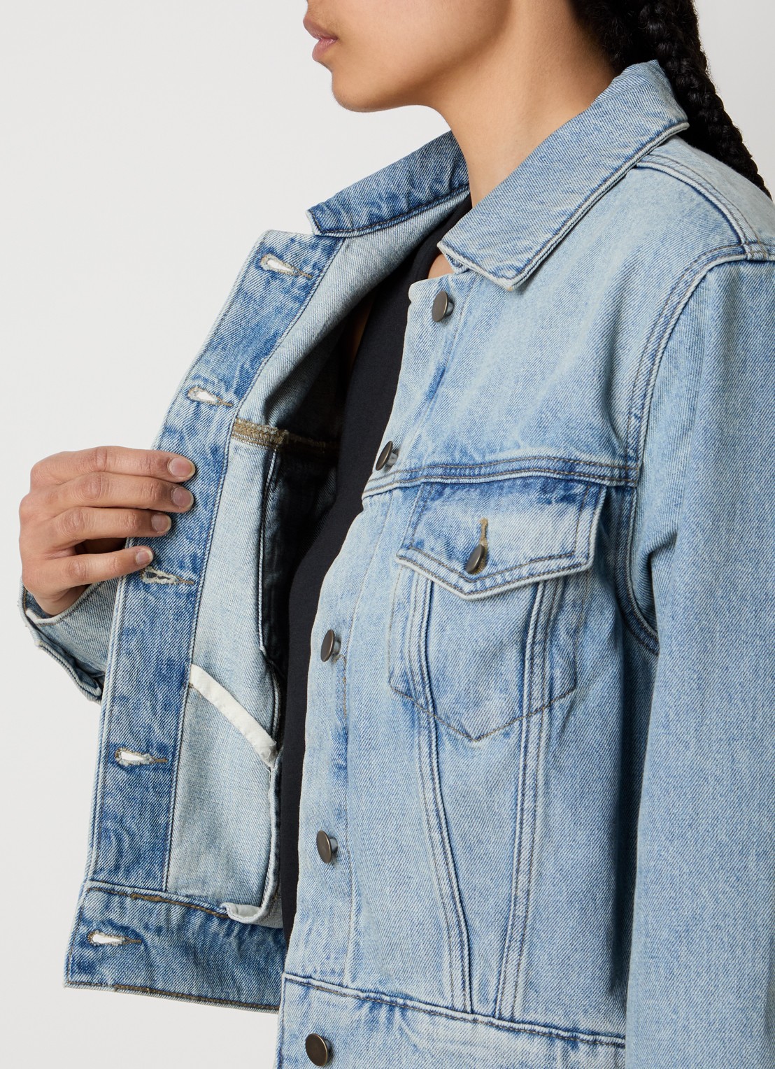 Fear of God Essentials Spijkerjas met steekzakken - detail 5 indigo