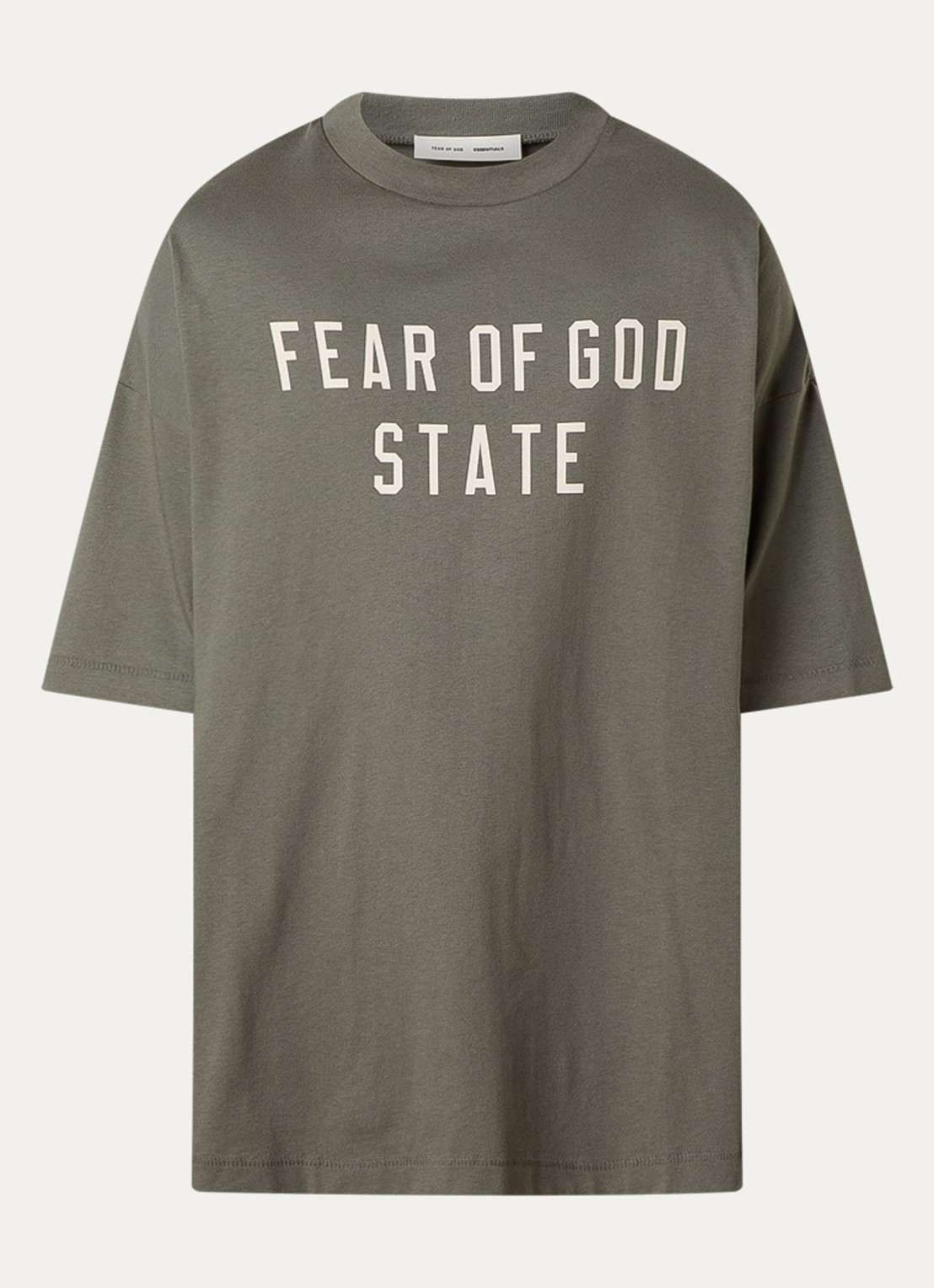 Fear of God Essentials T-shirt met logo - voorkant 2 olijfgroen